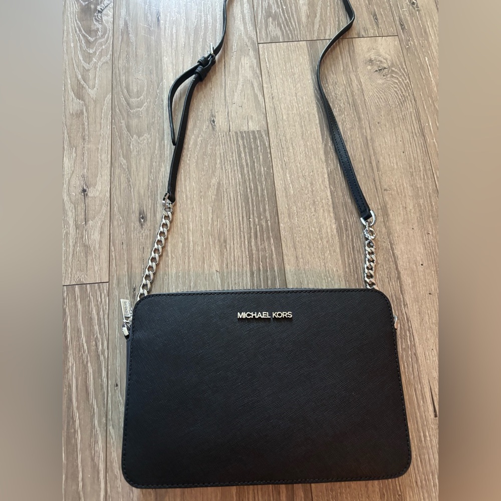 Michael Kors Black Crossbody with Silver Chain